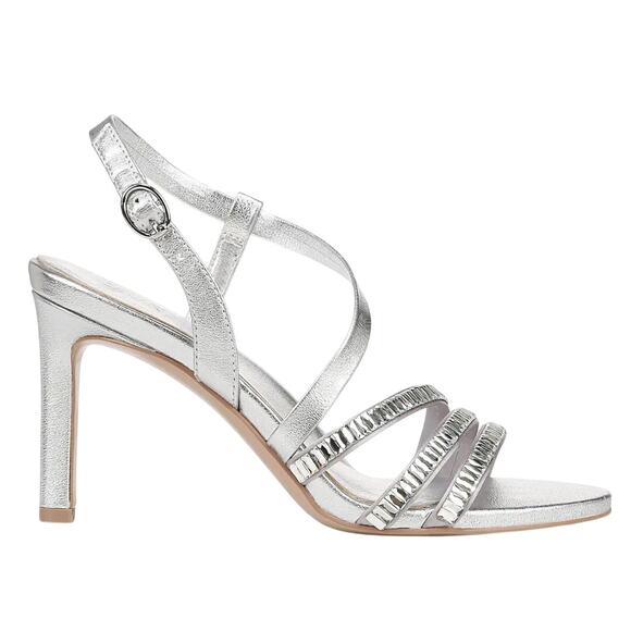 NATURALIZER KIMBERLY2 OPEN TOE STRAPPY HEELED SANDALS IN SILVER NWOB SIZE 8W